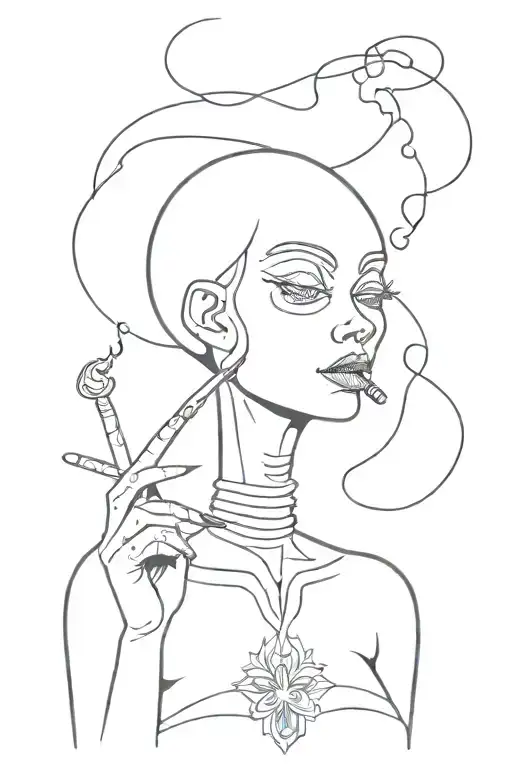 Female Hippy Alien Smoking A Joint Surrounded By Smoke
