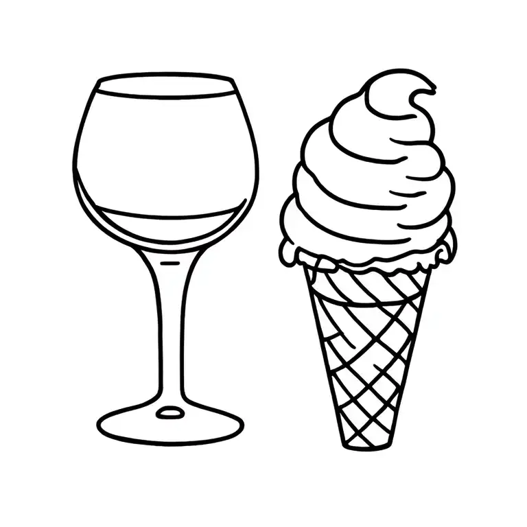 Wine Glass And Ice Cream Cone With Two