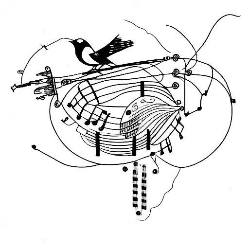 A Bird Perched On A Guitar Neck With Electrical Circuitry