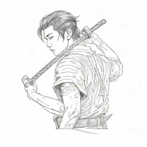 A Young Man Holding A Samurai Sword