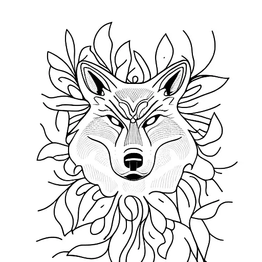 A Fierce Wolf Standing Tall Amidst A Forest Of Red Spider Lilies