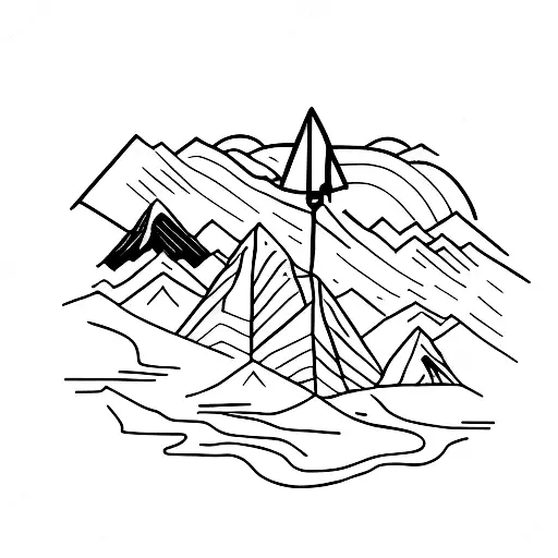 A Hiker Exploring A Mountain Range With A Sketch-style Compass