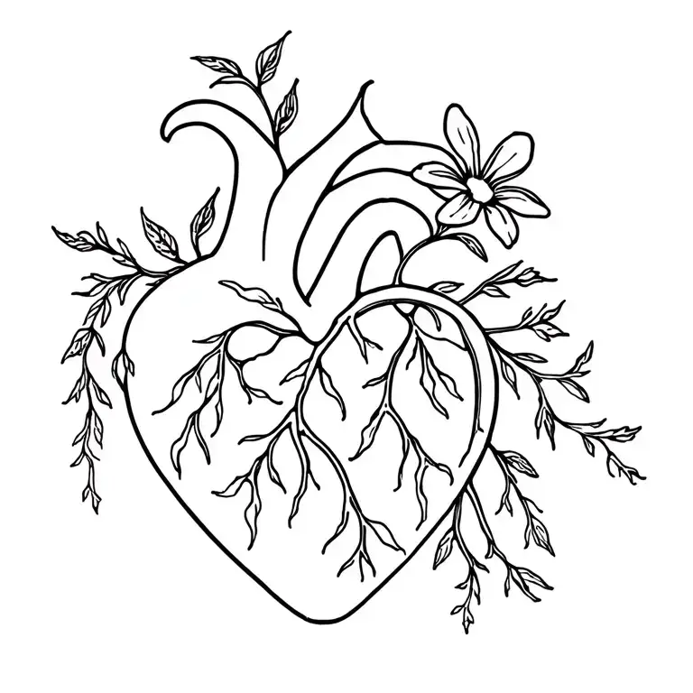 Anatomy Heart With Flower Blooming And Flowers And Vines Going Down The Spine