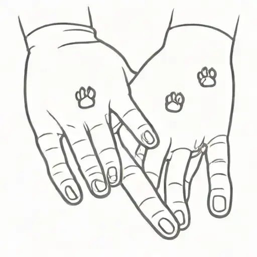 Hand And Two Dog Paws Connected