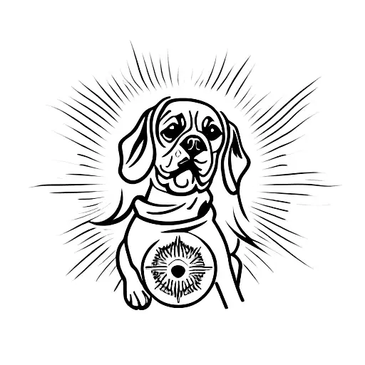 Create A Minimalistic Tattoo Of A Dog Surrounded By Sun Rays