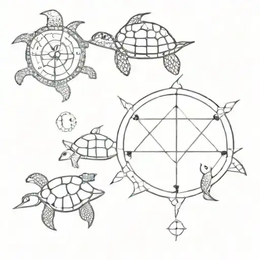 Turtle And Pufferfish And Compass Intertwined