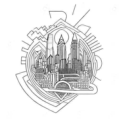 A Psychedelic Rock-inspired Tattoo Featuring A Cityscape Of Philadelphia