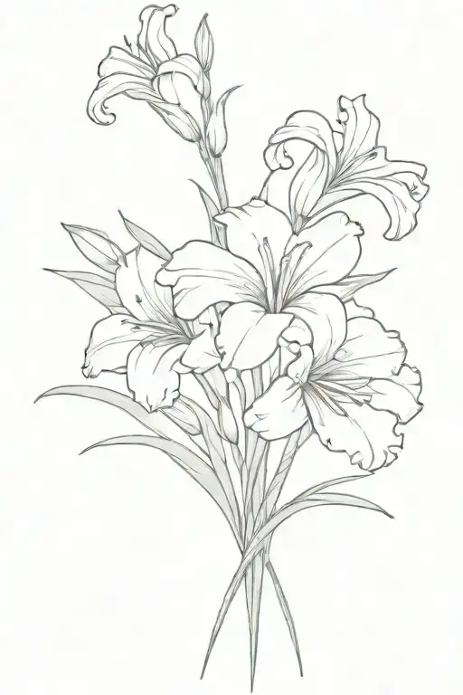 Gladiolus And Carnation Bouquet Fine Line