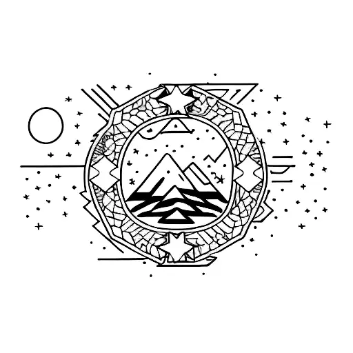 Small Simplistic Linework Mountain With Stars And Butterfly