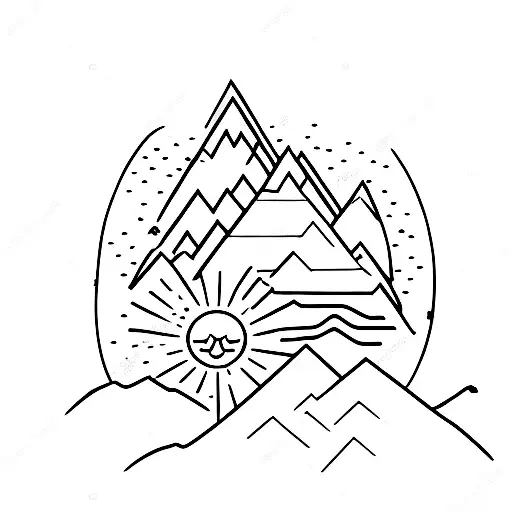 Linework Mountain With Stars And Butterfly