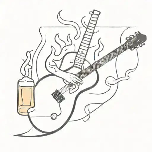 Guitar And Beer And Fire