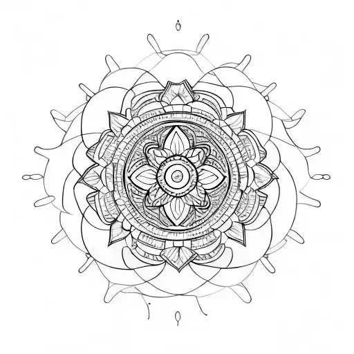 A Minimalist Tattoo Of A Technology-inspired Mandala With Nature Elements