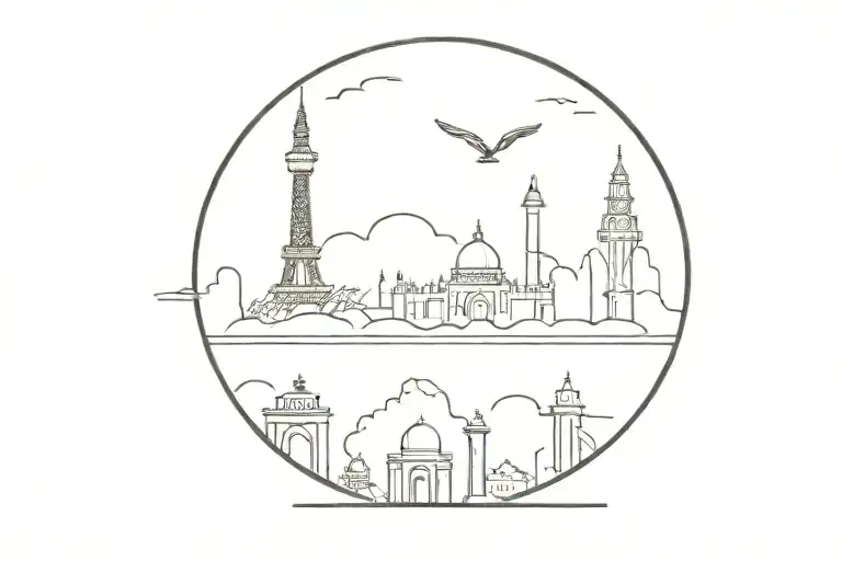 Silhouette Line With Famous Landmarks