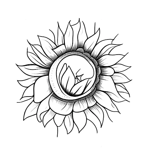 A Minimalist Design Of A Sunflower With Deer Antlers Incorporated