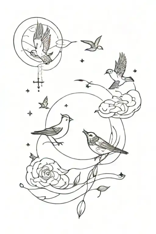 With Symbols Such As Birds Cloud Sun