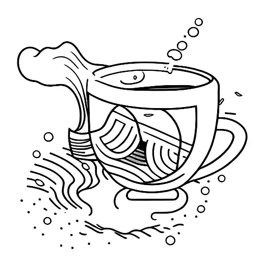 A Minimalist Tattoo Of A Whale Diving Into A Coffee Cup