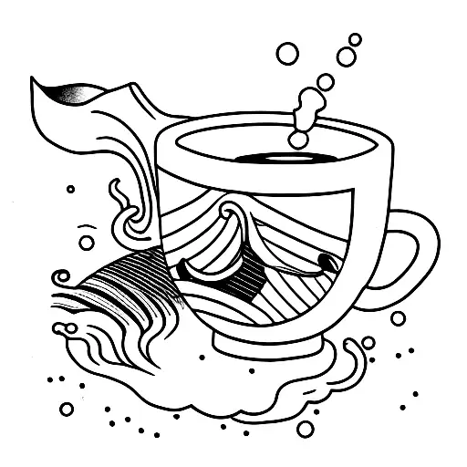 A Minimalist Tattoo Of A Whale Diving Into A Coffee Cup