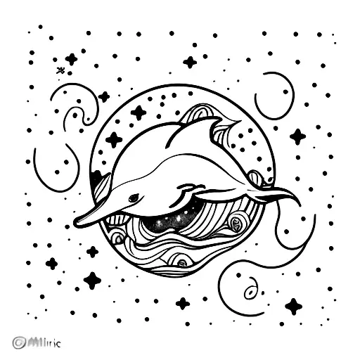 A Minimalist Tattoo Of A Dolphin Swimming Under A Starry Night Sky