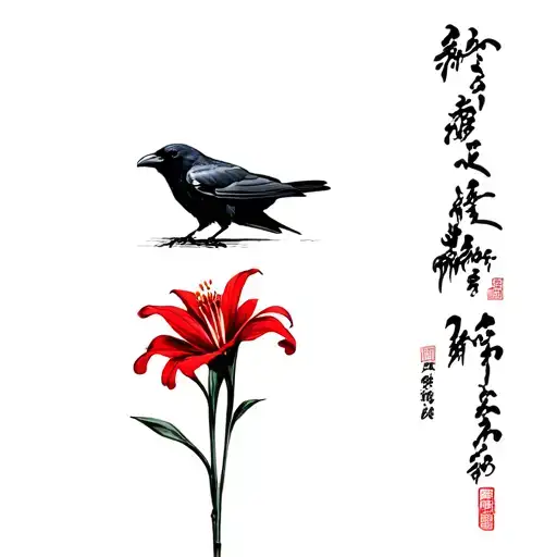 Red Spider Lily And A Crow Holding It I Want To Show My Transference And Intelligence