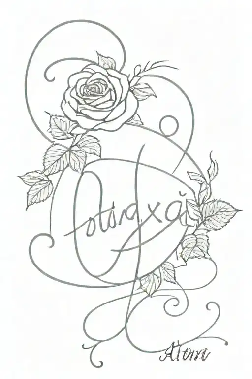 A Line Of Roses And Thornes With The Word 'Ataraxia' Flowing Into It From The Bottom In Cursive Font