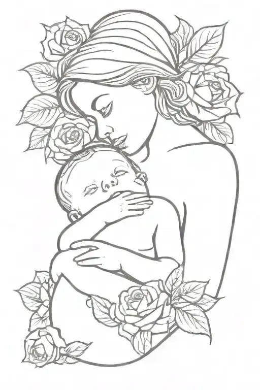 Breastfeeding Baby Girl With Rose