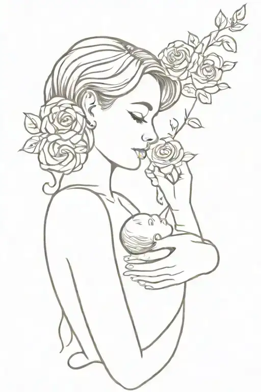 Breastfeeding Baby Side Profile With Rose