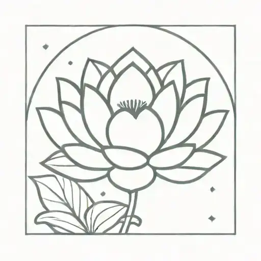 Lotus Flower With Moon Behind Simple