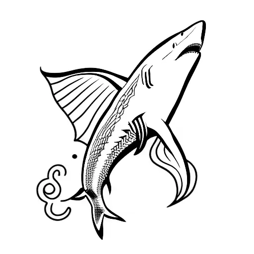 A Minimalist Tattoo Of A Shark Swimming Through A Cityscape Of Spanish Architecture