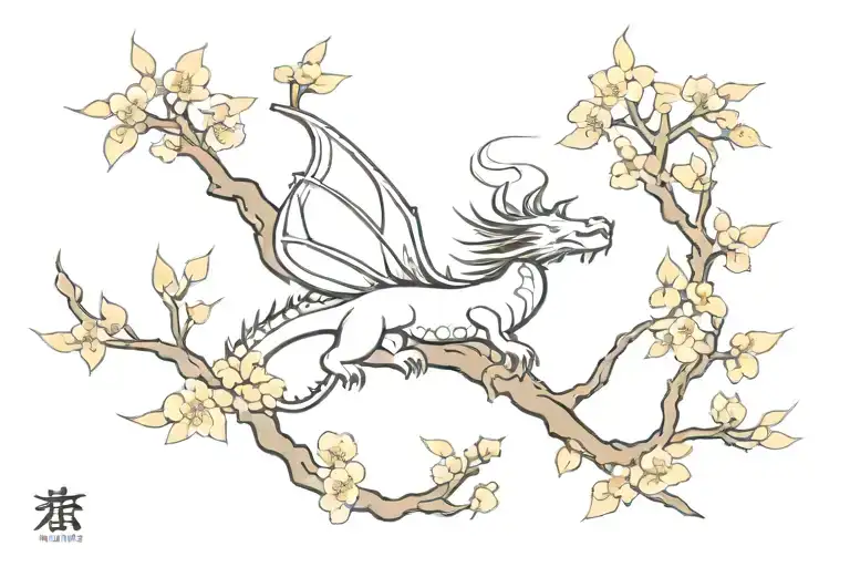 Japanese Cherry Tree Dragon Flying