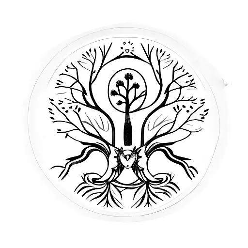 A Minimalist Tattoo Relate To Gemini With Tree Of Life And Wolf