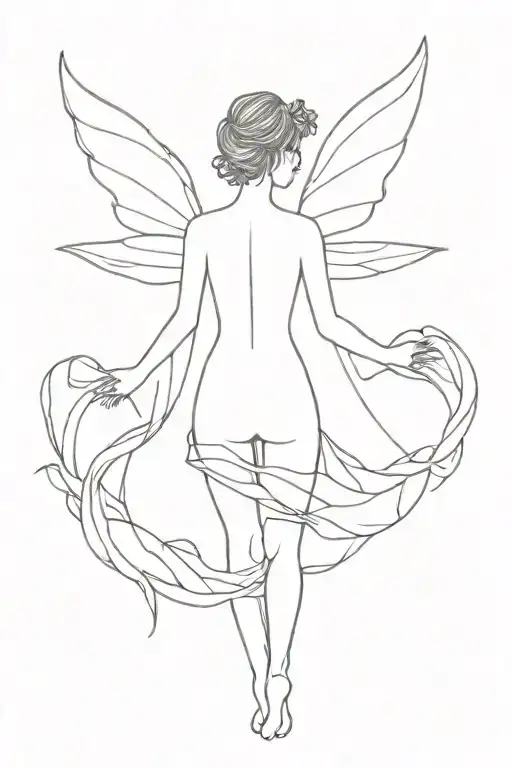 Outline Of A Standing Woman's Body With Fairy Wings Spread Out