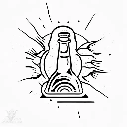 A Minimalist Tattoo Of A Beer Bottle With A Beach Scene Inside It