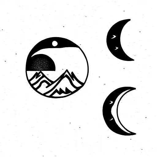 Mountain Scene With 7 Moon Phases