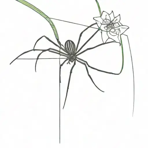 A Black Spider Descends On A Web From The Stem Of A Horizontally Lying Spider Lily