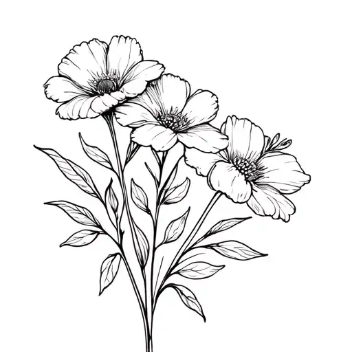 June August November February Birth Flower Boquet Fine Line