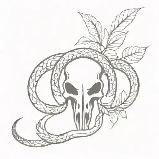 Snake And Leaves Around Bull Skull