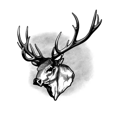 Bull Elk Skull Fine Line Simple Realistic Elk Skull With Antlers