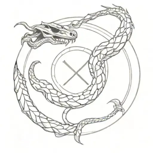 Snake And Dragon Symmetrical Bull Skull