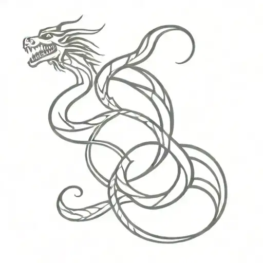 Symmetrical Dragon And Snake Fight Dragon