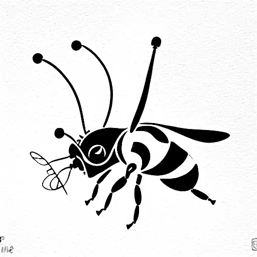 A Tatoo Of A Bee With Circuit Board Patterns And Musical Note Antennae