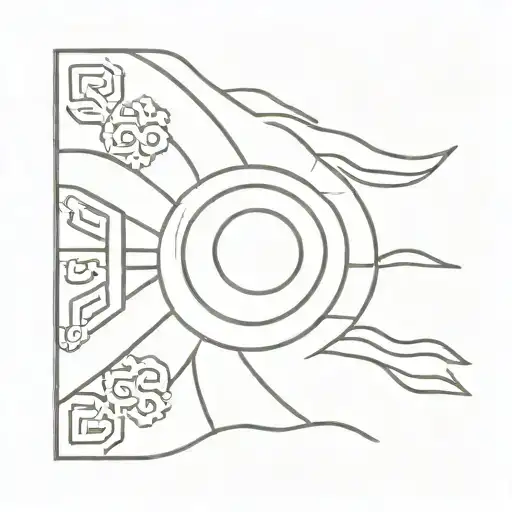 A Minimalist Design Of The Korean Flag Incorporated Into A Traditional Korean Symbol Or Pattern