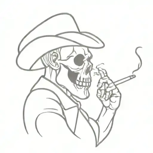 Cowboy Skull Smoking Cigarette Side Profile No Hand