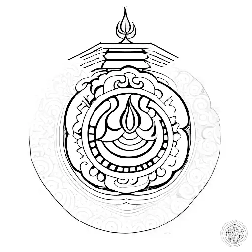 A Minimalist Tattoo Of A Hindu Religious Temple With A Cooking Pot Inside