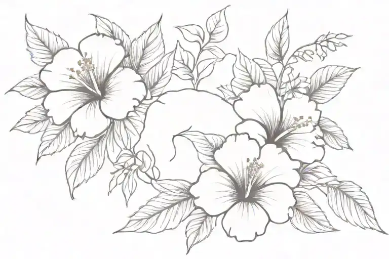 Guepard Running With 3 Hibiscus Flowers Background Minimal Tattoo Design