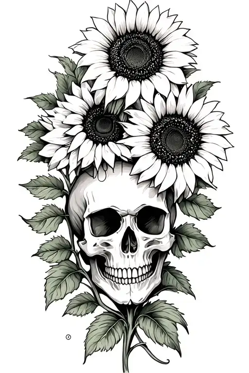 Sunflowers With Skulls Representing Dark Periods