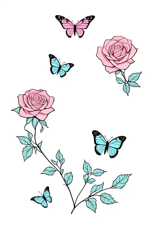 Roses Butterflies Hearts