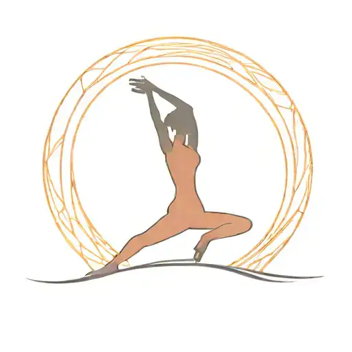 A Minimalist Tattoo Design Of A Silhouette Of A Person Doing Yoga In An Orange Sunset Background