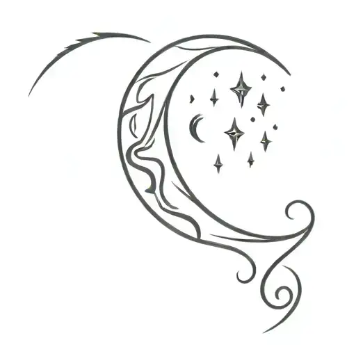 A Minimalist Design Of A Crescent Moon Surrounded By Swirling Northern Lights