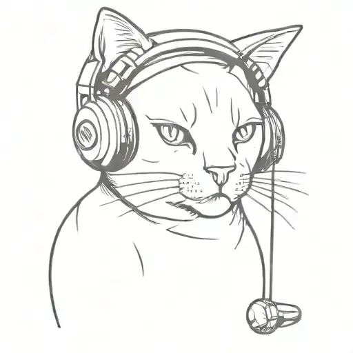 Cat Golfing With Headphones On Listening