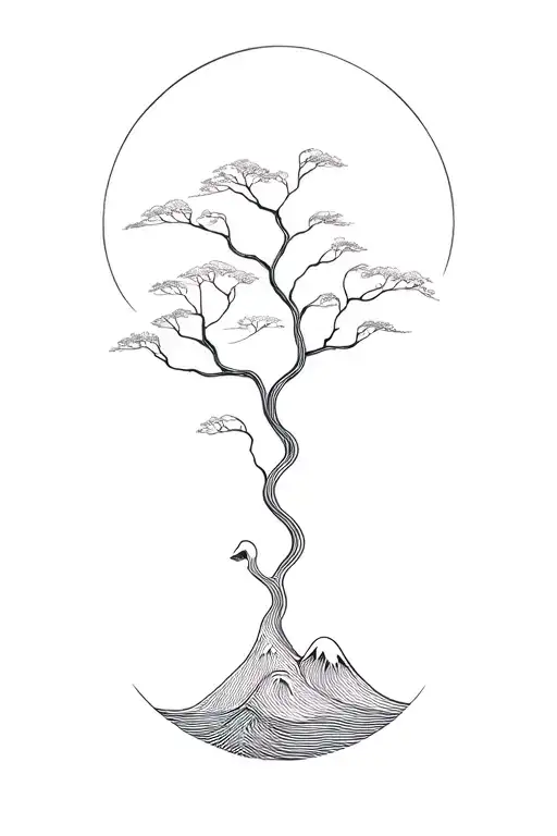 Tree Of Life With Wave And Mountains